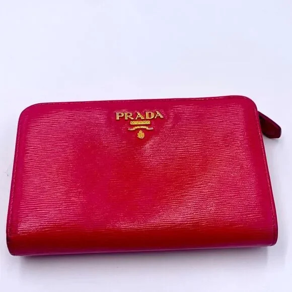 Auth PRADA Small Bifold Fucshia Saffiano Leather Wallet Preloved Very Good - Picture 3 of 13